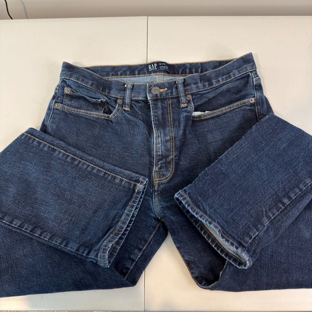 Gap Denim Mens Athletic Fit Dark Wash Blue Jeans 32x32 Stretch Cotton Blend